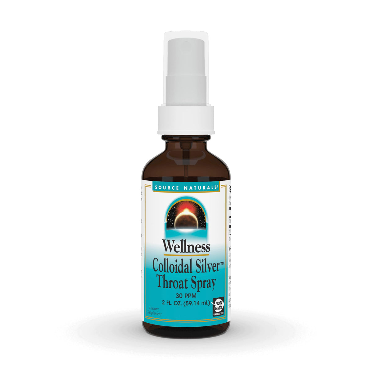 Source Naturals Wellness Colloidal Silver Throat Spray, bouteille pratique pour le confort de la gorge.