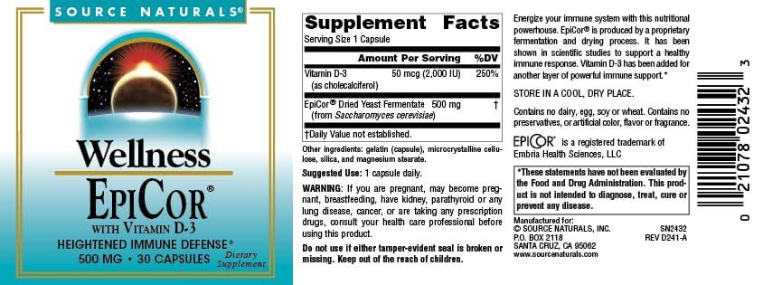 Emballage Carton Source Naturals Wellness EpiCor prêt à l'achat.