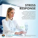 Source Naturals Wellness Formula – boîte ouverte avec capsules, prise facile.
