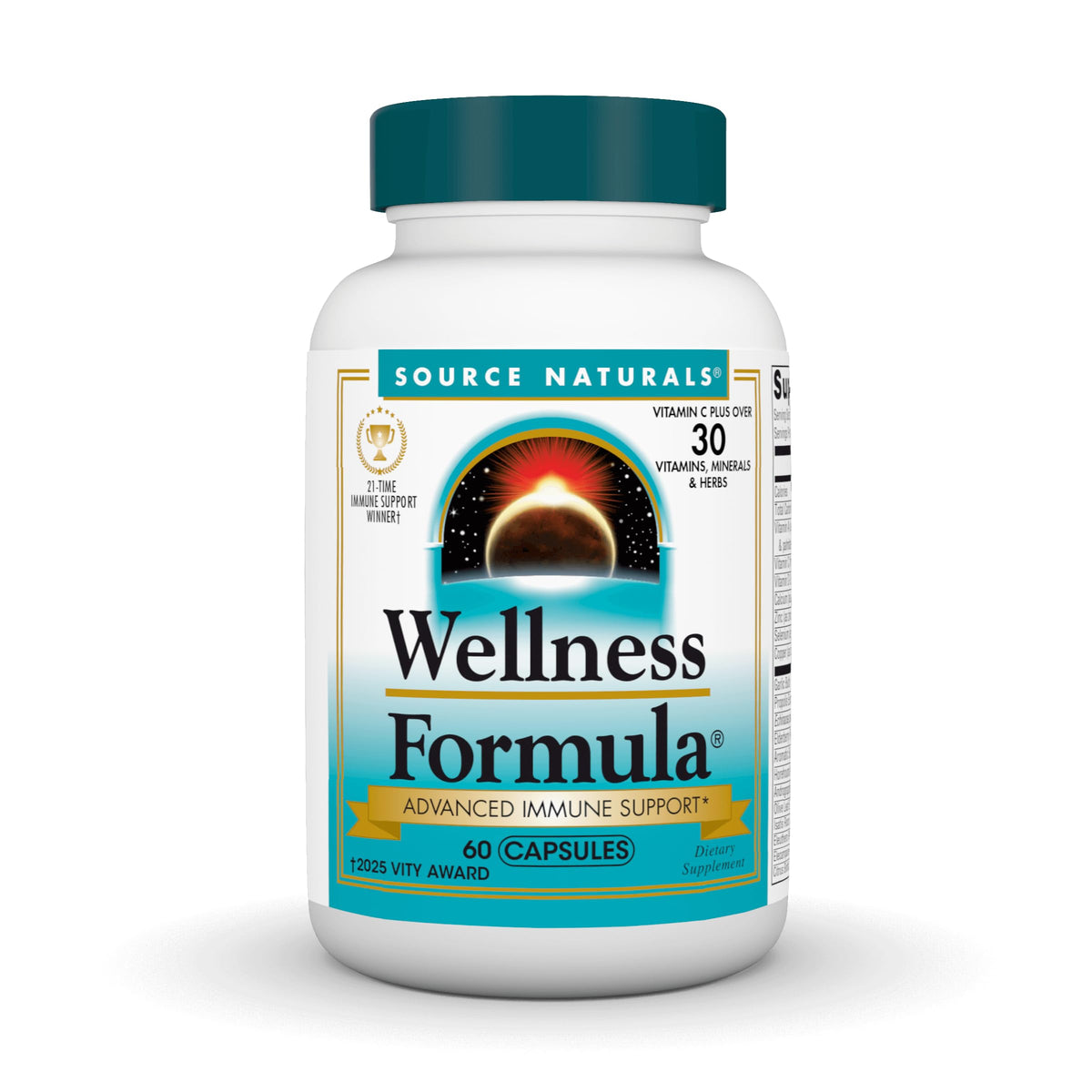 Source Naturals Wellness Formula : bouteille et gélules pour un soutien immunitaire potentiel.