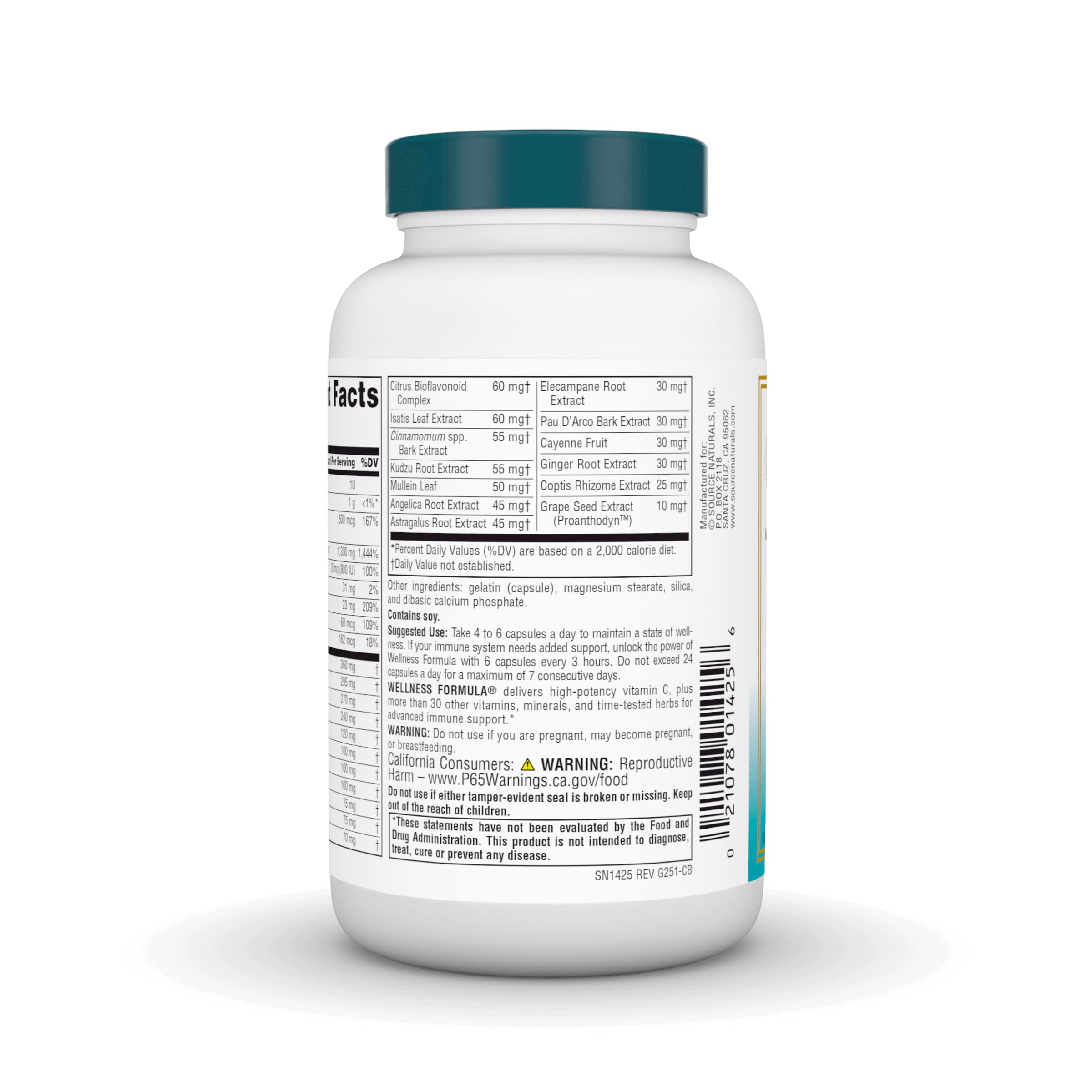 Source Naturals Wellness Formula – capsules visibles, faciles à avaler.