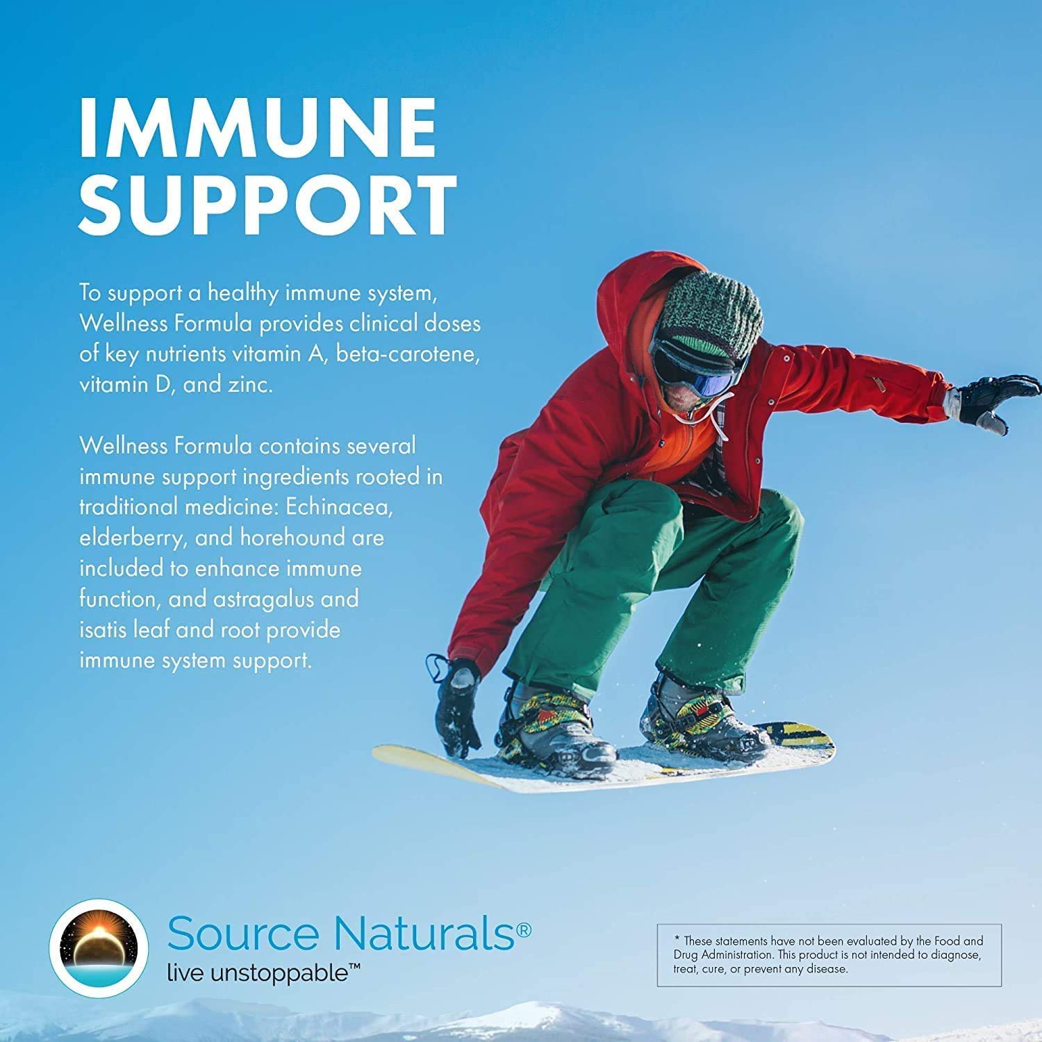 Source Naturals Wellness Formula – dose quotidienne indiquée sur l'étiquette.