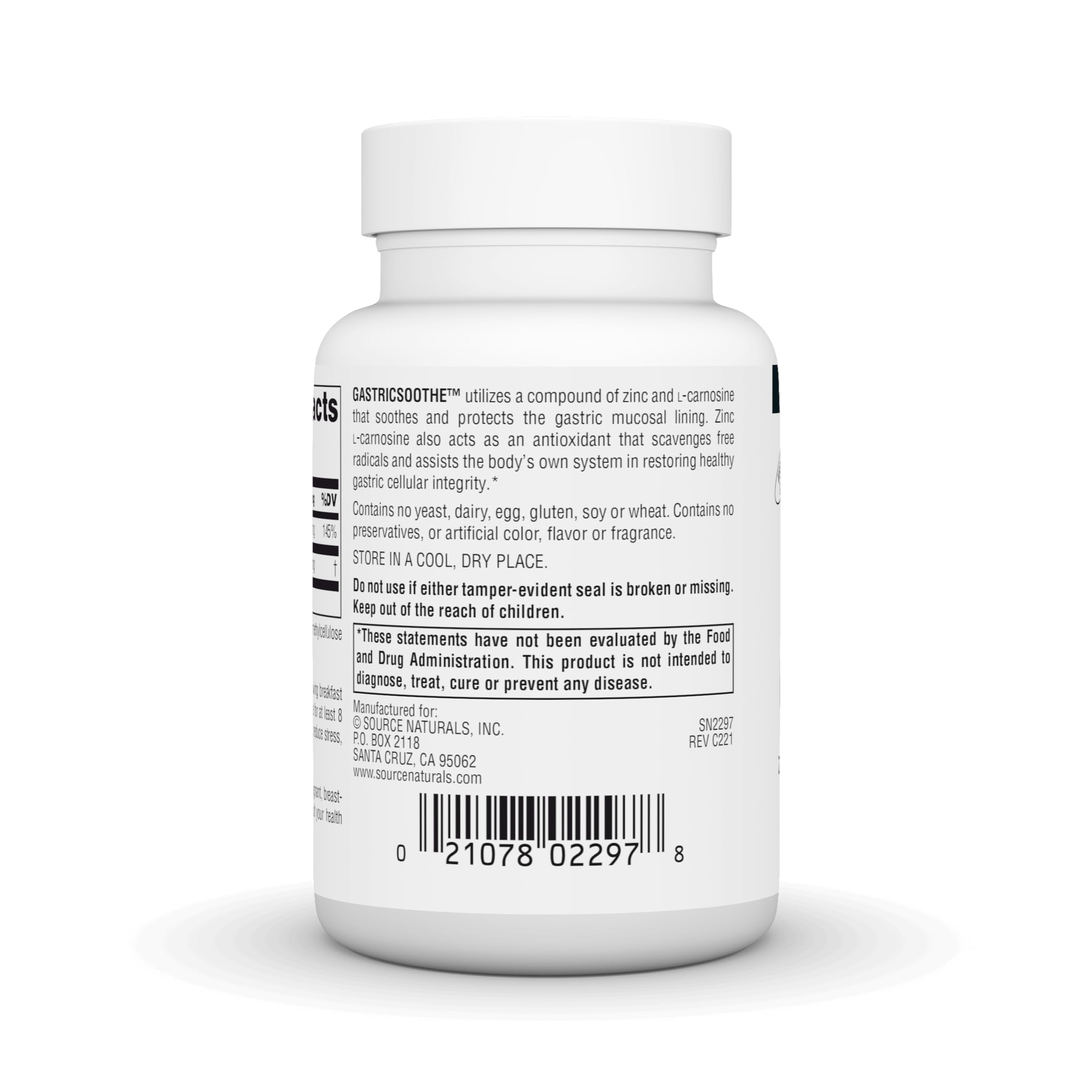 Source Naturals Zinc L-Carnosine, composant antioxydant et protecteur gastrique.