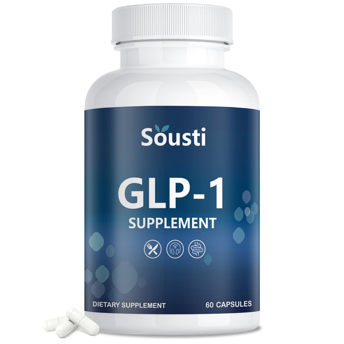 Sousti GLP-1: bouteille de 60 capsules facilitant une prise quotidienne.