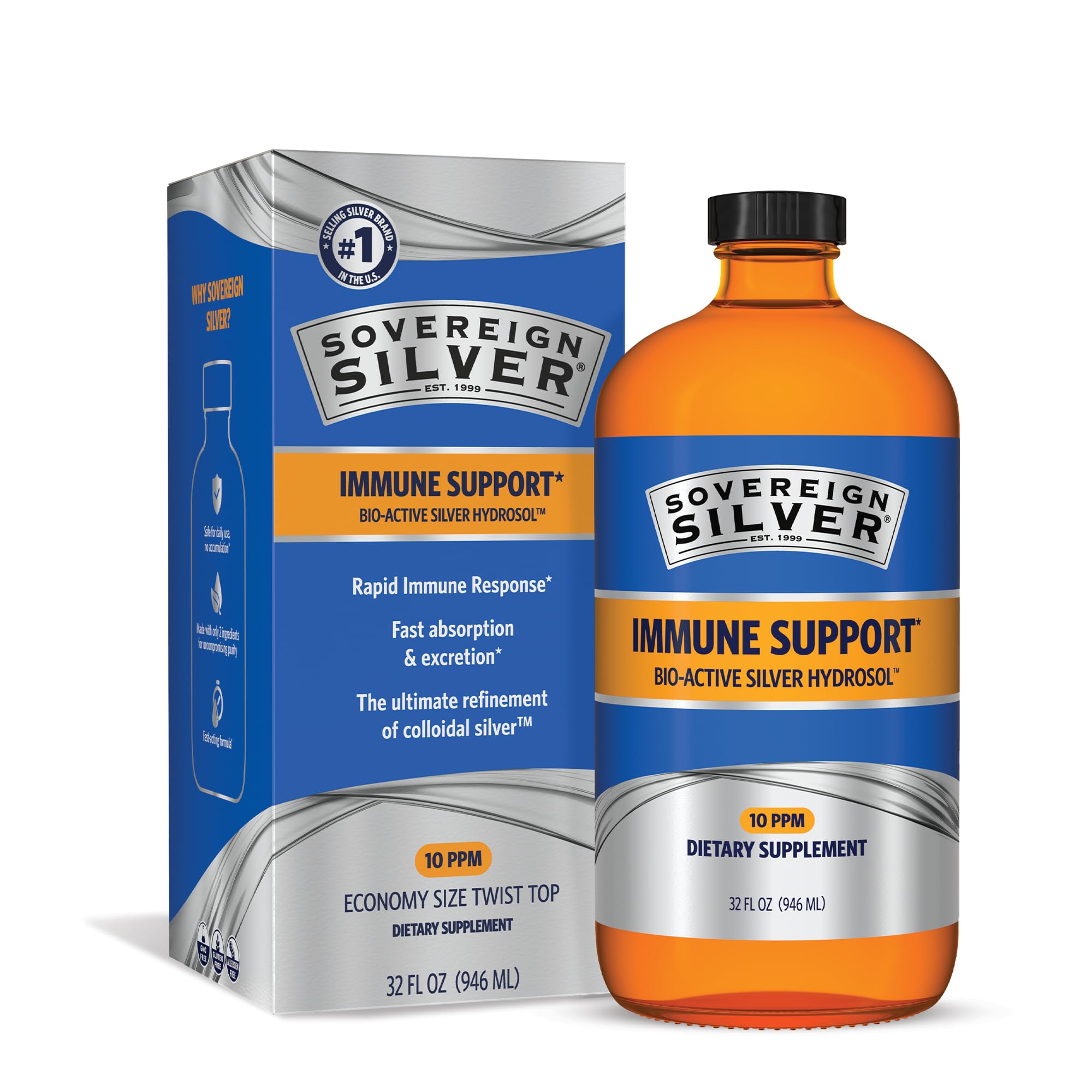 Sovereign Silver: flacon ambré sur table, pratique au quotidien.
