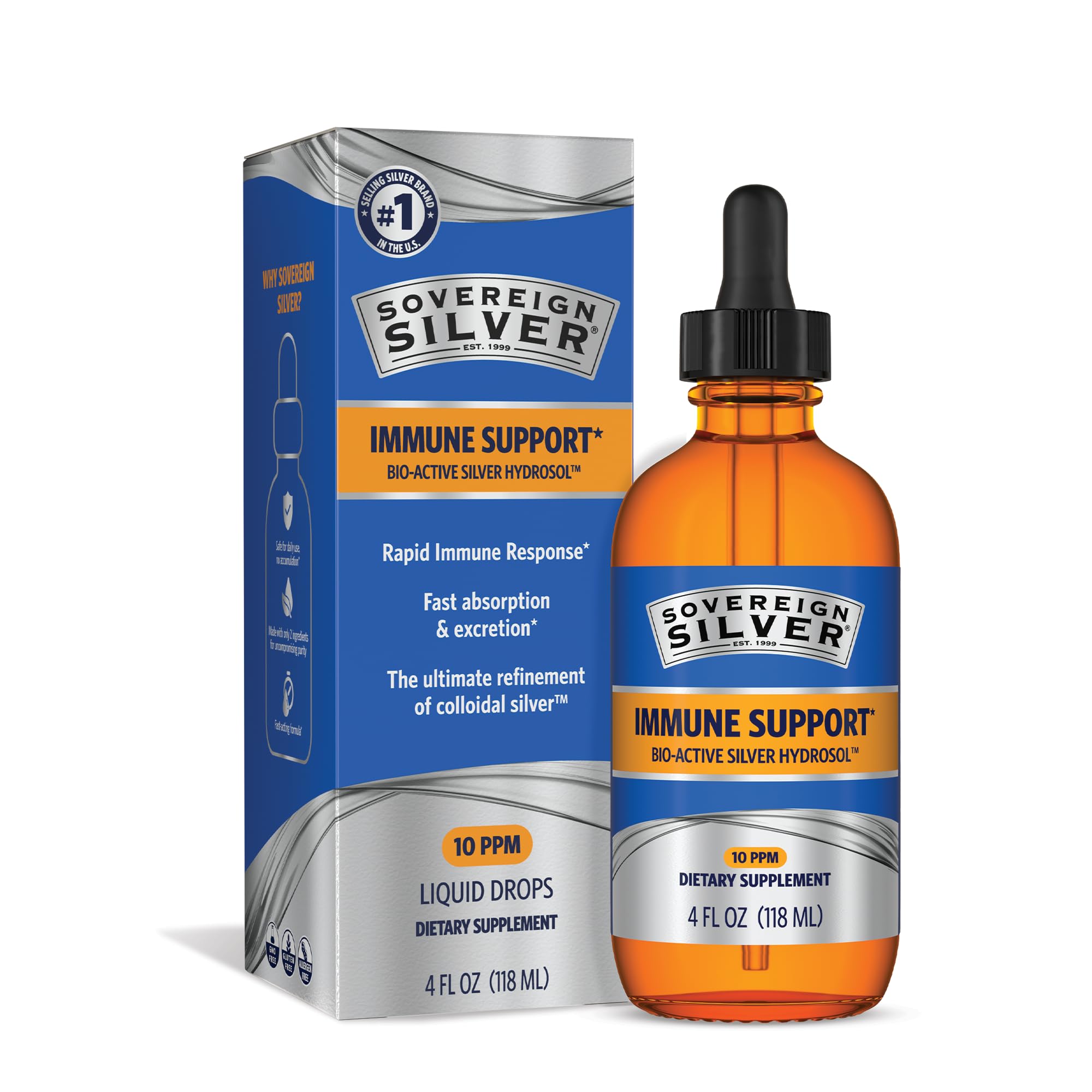 Sovereign Silver, bouteille ambrée 118 ml préservant pureté