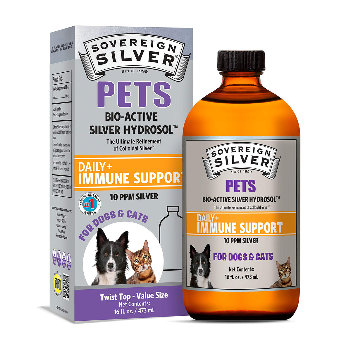 Sovereign Silver – bouteille pour chiens et chats, soutien immunitaire doux.