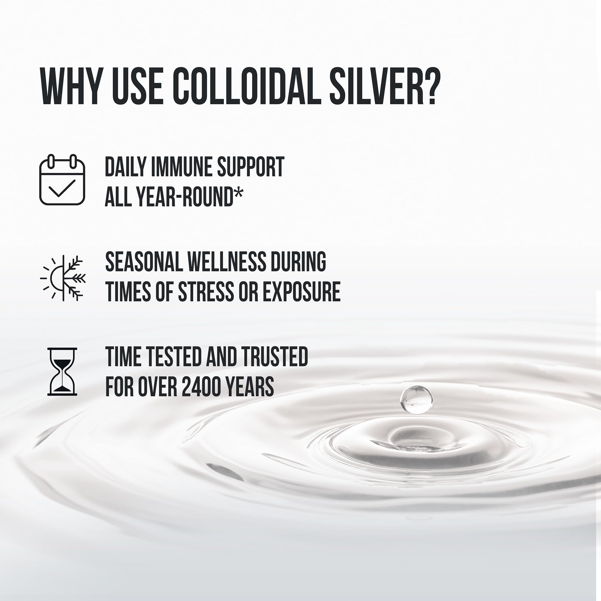 Sovereign Silver: gouttes dans verre, utilisation simple au quotidien.