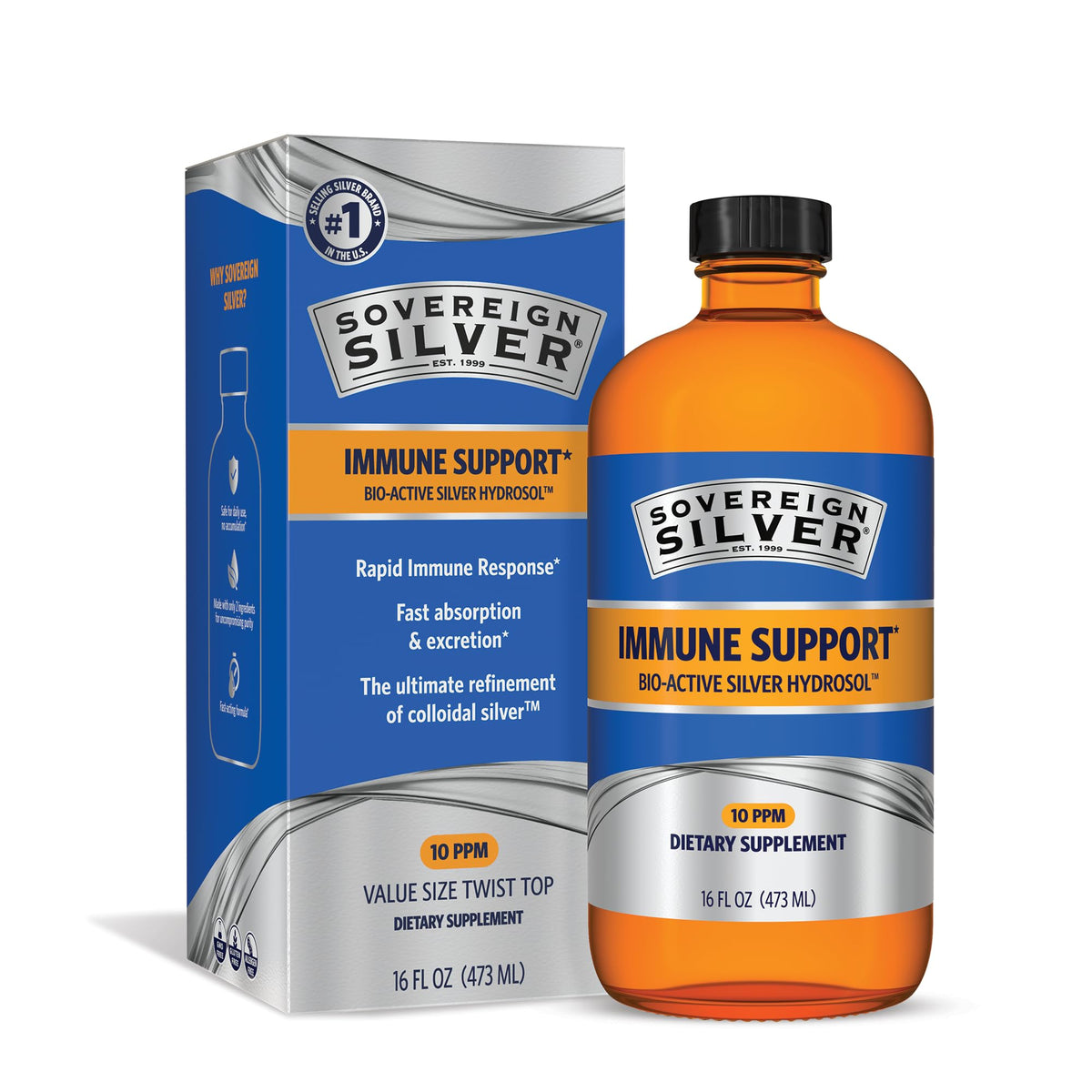 Sovereign Silver soutien immunitaire en bouteille 473 ml, utilisation quotidienne possible.