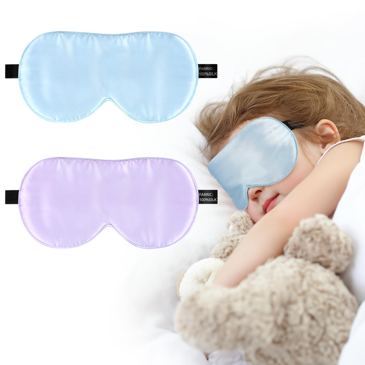 SpacePower masque nuit enfant soie mûrier, douceur hypoallergénique pour la peau.