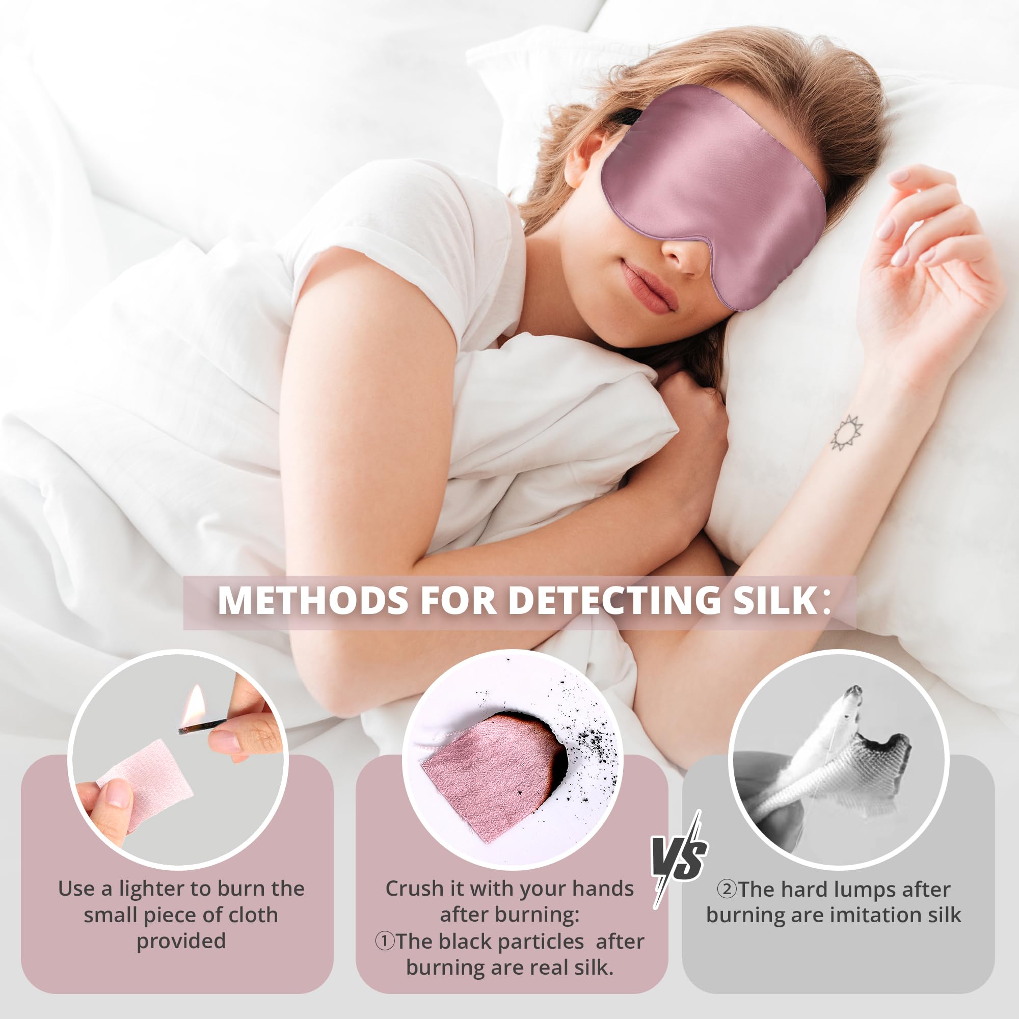 SpacePower masque soie rose 22momme, tissu hypoallergenique pour peau sensible