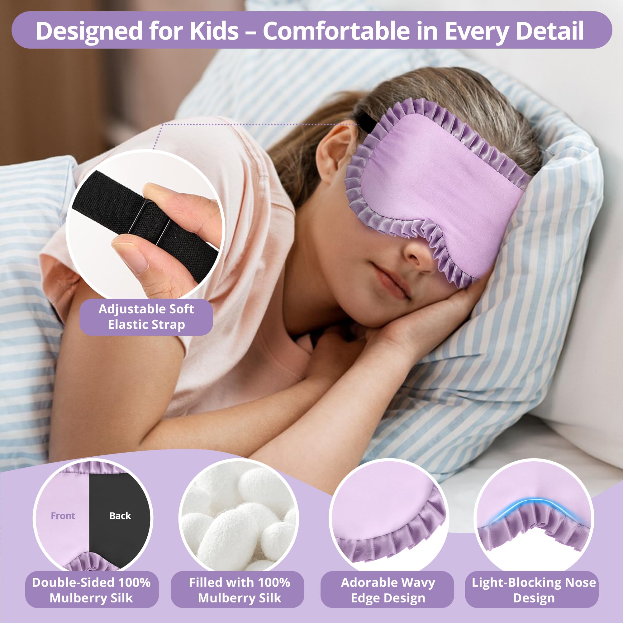 spacepower masque-sommeil-enfant-lacet-reglable-pourpre: ajustement confortable pour les siestes et voyages.