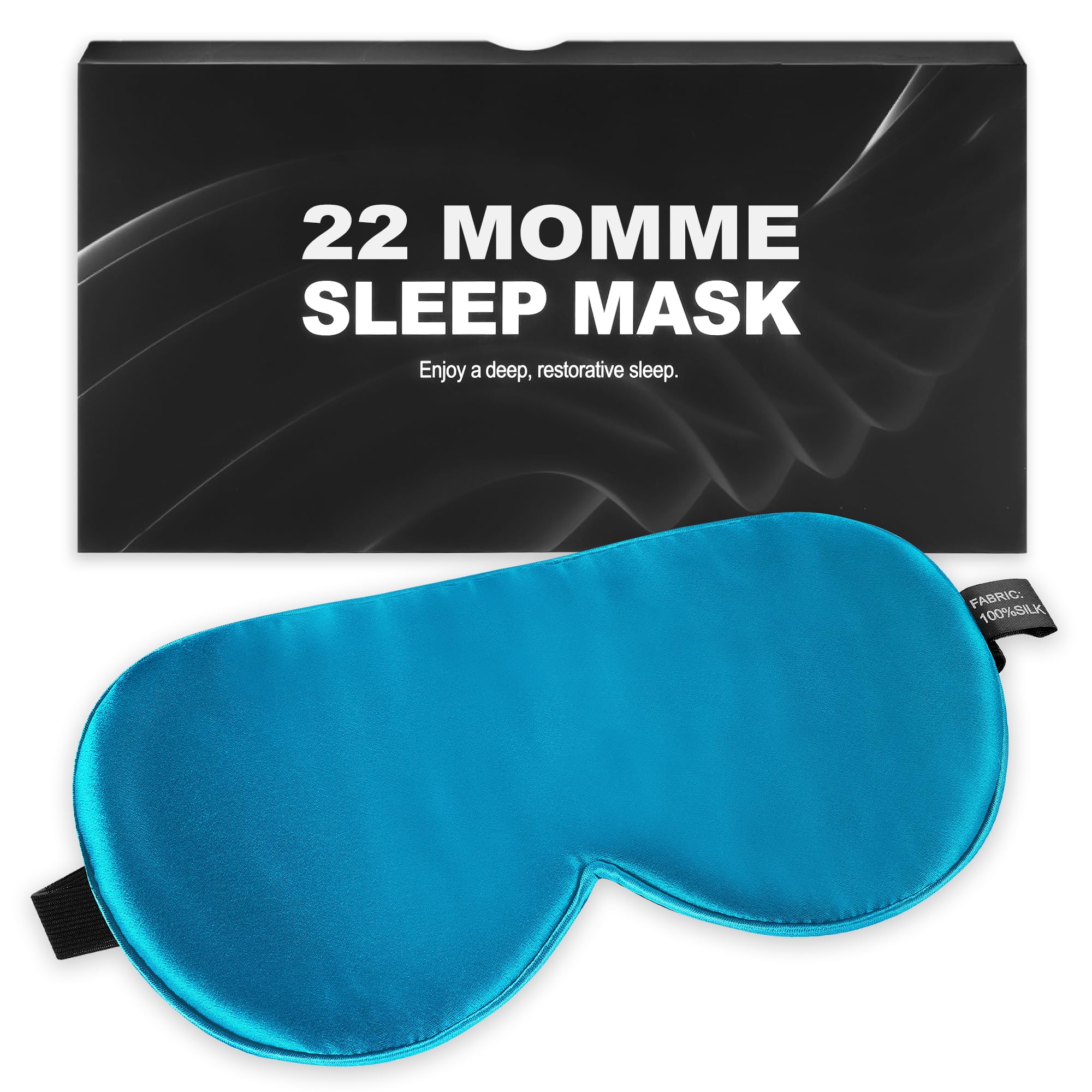 SpacePower masque en soie 22 mommes bleu paon — vue avant, bloque la lumière pour un sommeil profond.