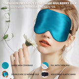 SpacePower masque en soie 22 mommes bleu paon — vue côté, bande réglable pour un ajustement confortable.