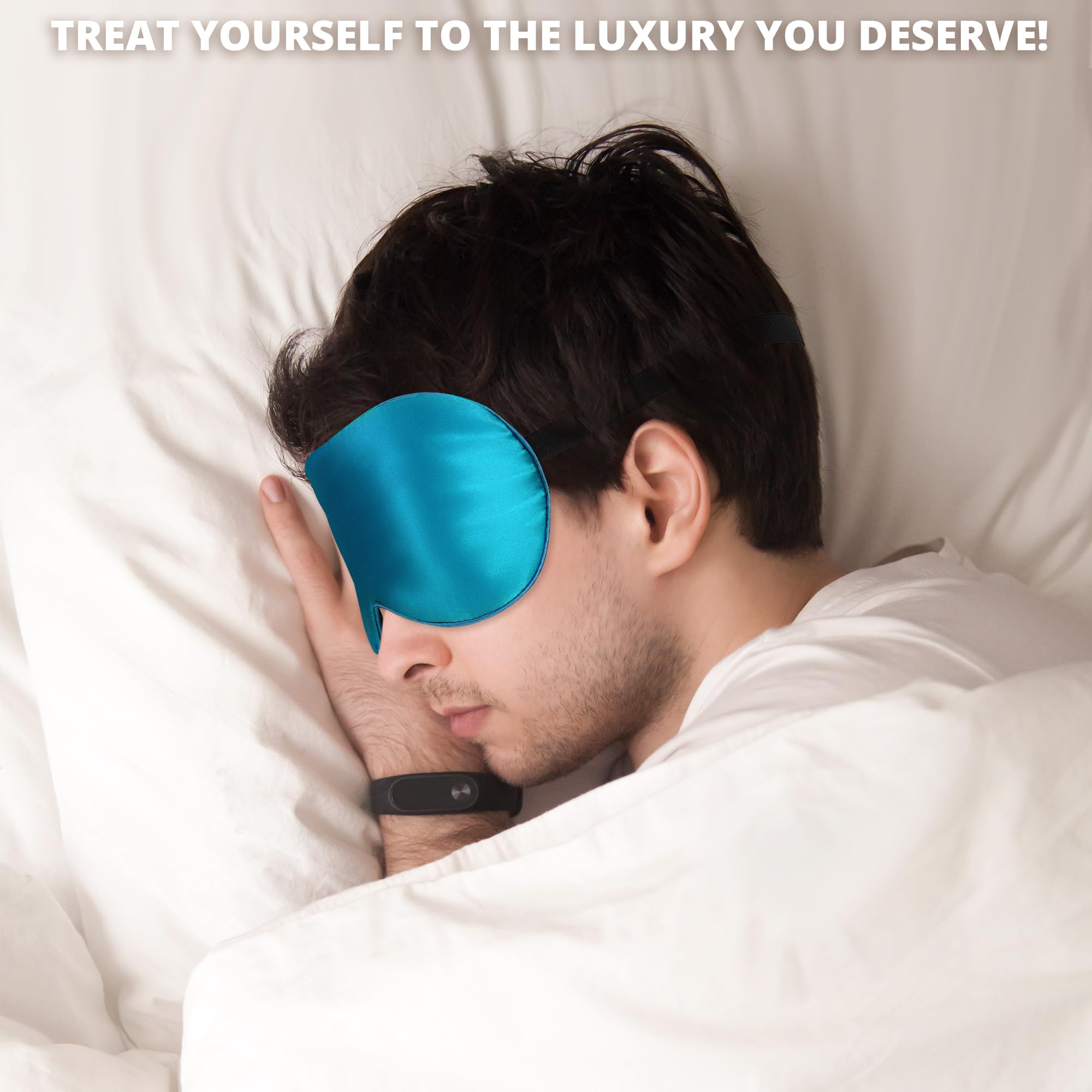 SpacePower masque en soie 22 mommes bleu paon — emballage cadeau élégant, idéal pour offrir.