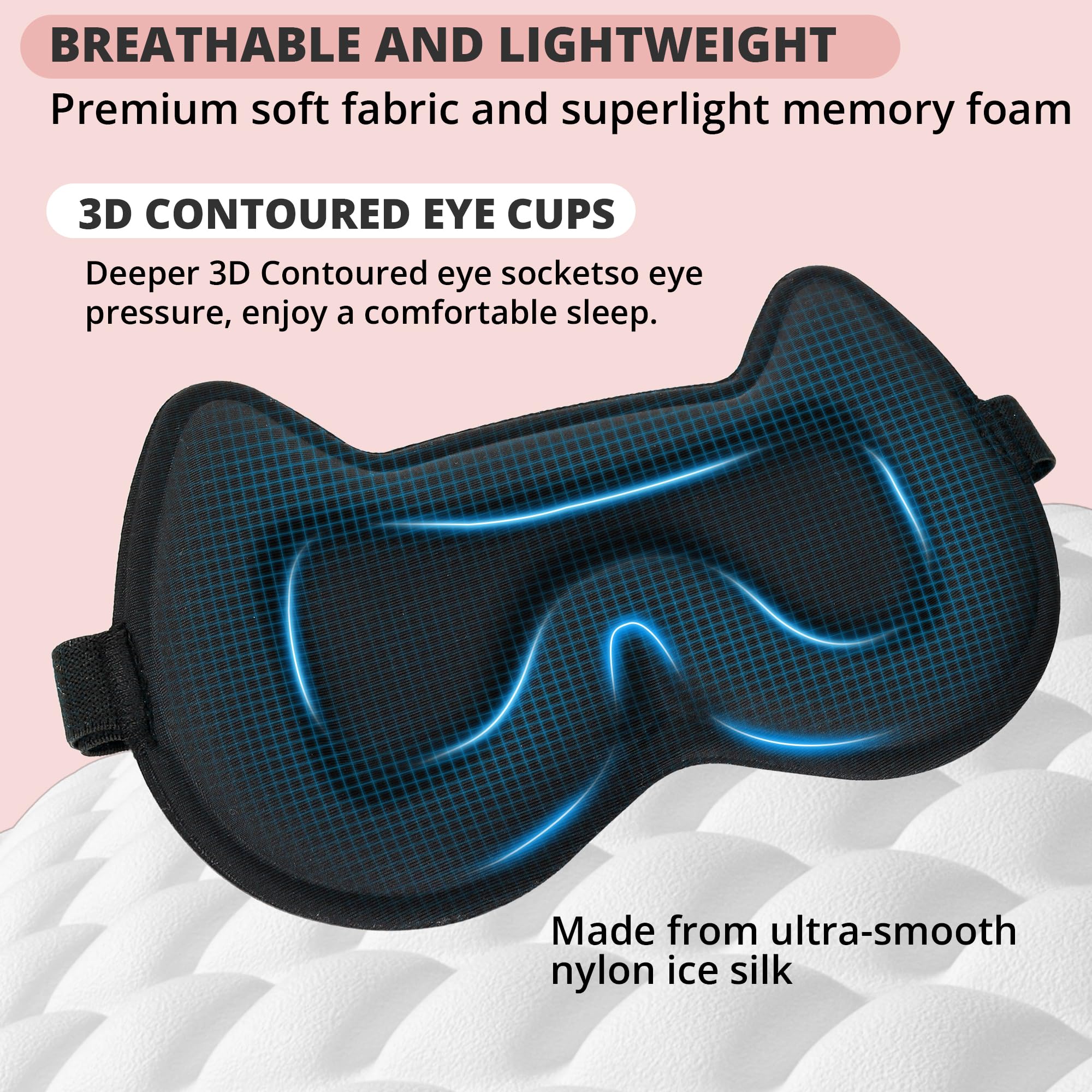 SpacePower masque yeux en nylon soie, toucher doux et hypoallergénique.