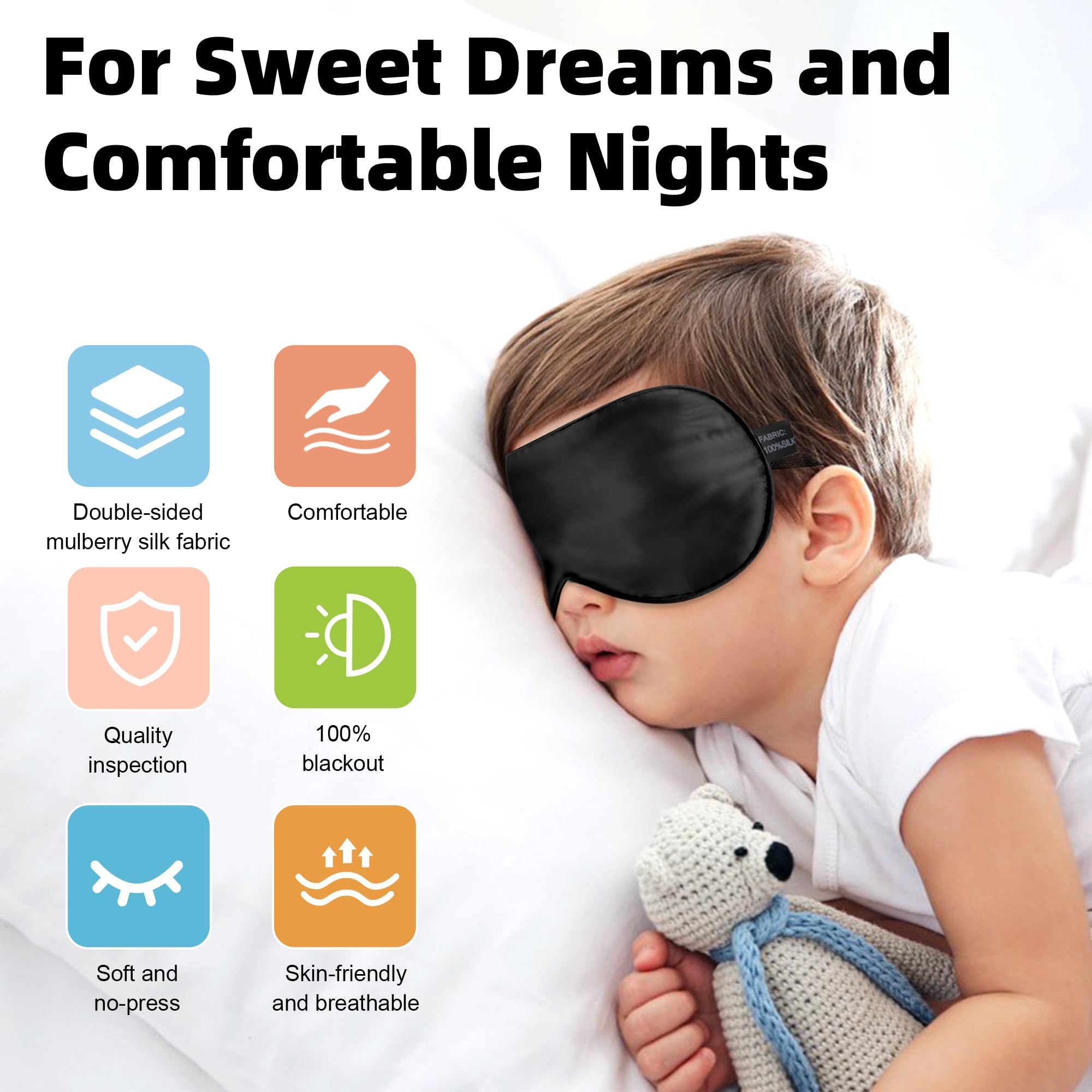 SpacePower masque yeux soie enfant, doublure intérieure pour obscurité efficace.