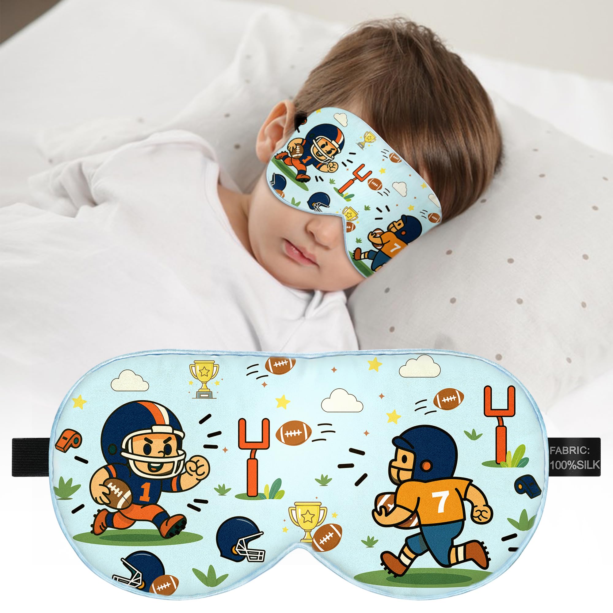 SpacePower masque yeux en soie Mulberry pour enfant au style football, douceur et confort.