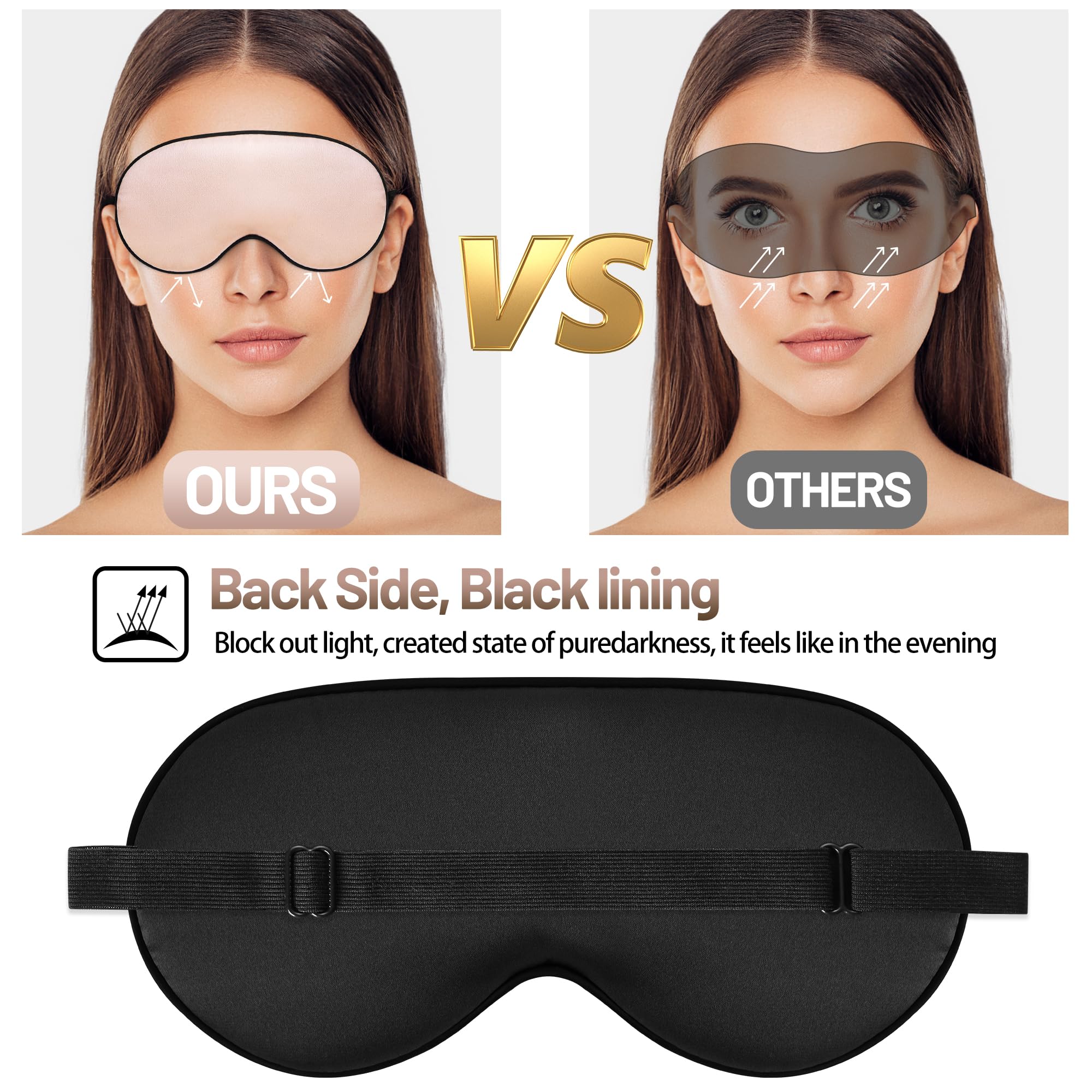 Spacepower masque yeux en soie rose – bloque la lumière pour un sommeil plus rapide.