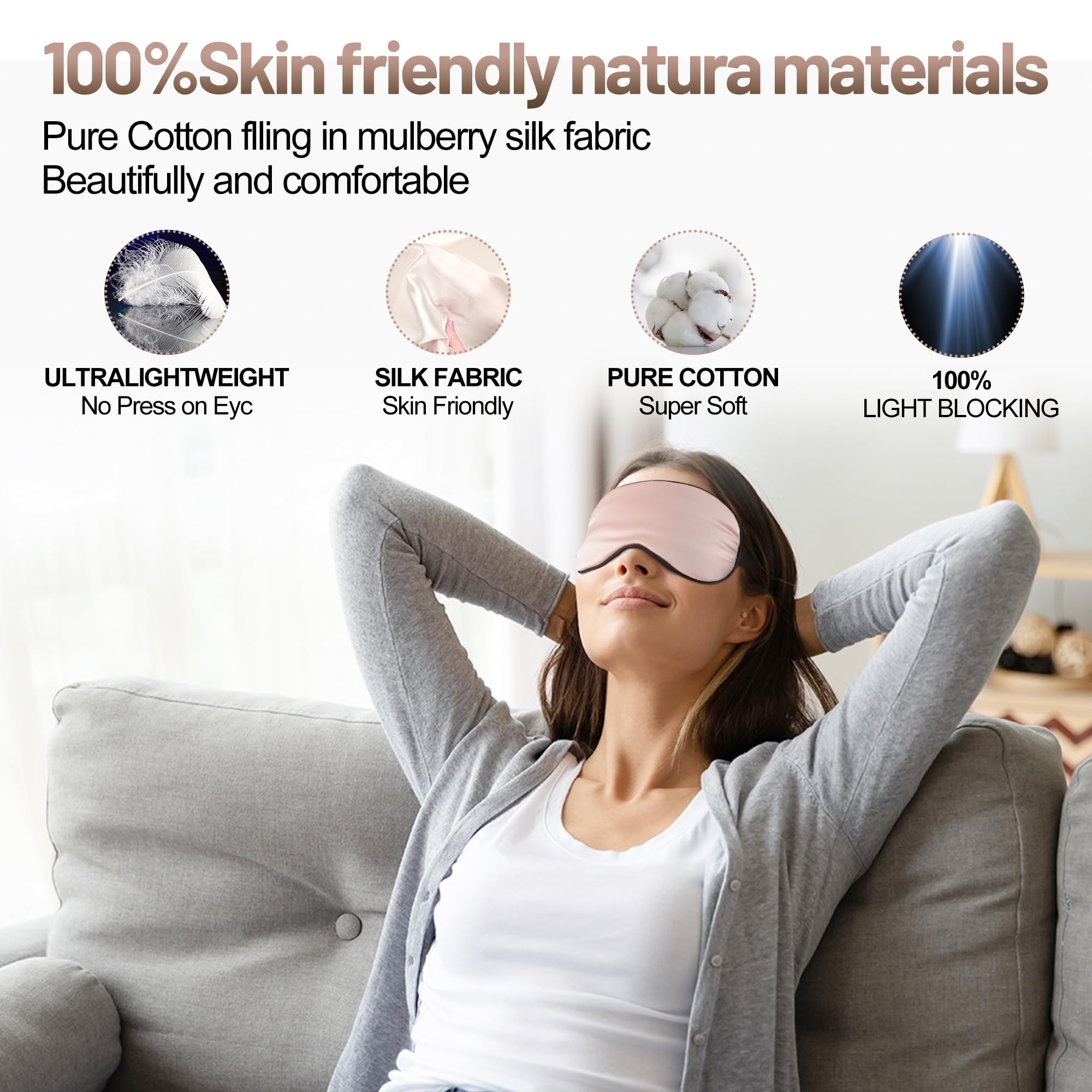 Spacepower masque soie rose – idéal en avion pour un repos profond pendant le voyage.