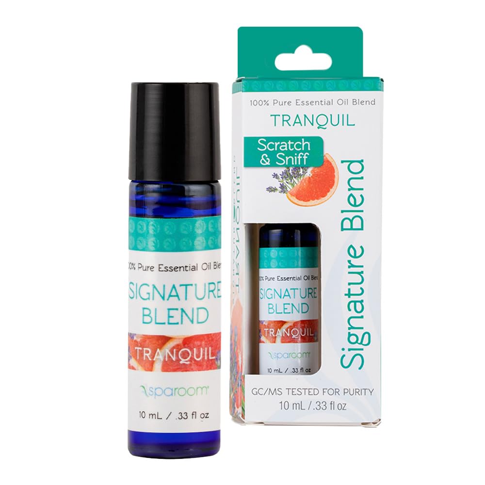SpaRoom Signature Tranquil — bouteille cobalt bleue prête à l'aromathérapie.
