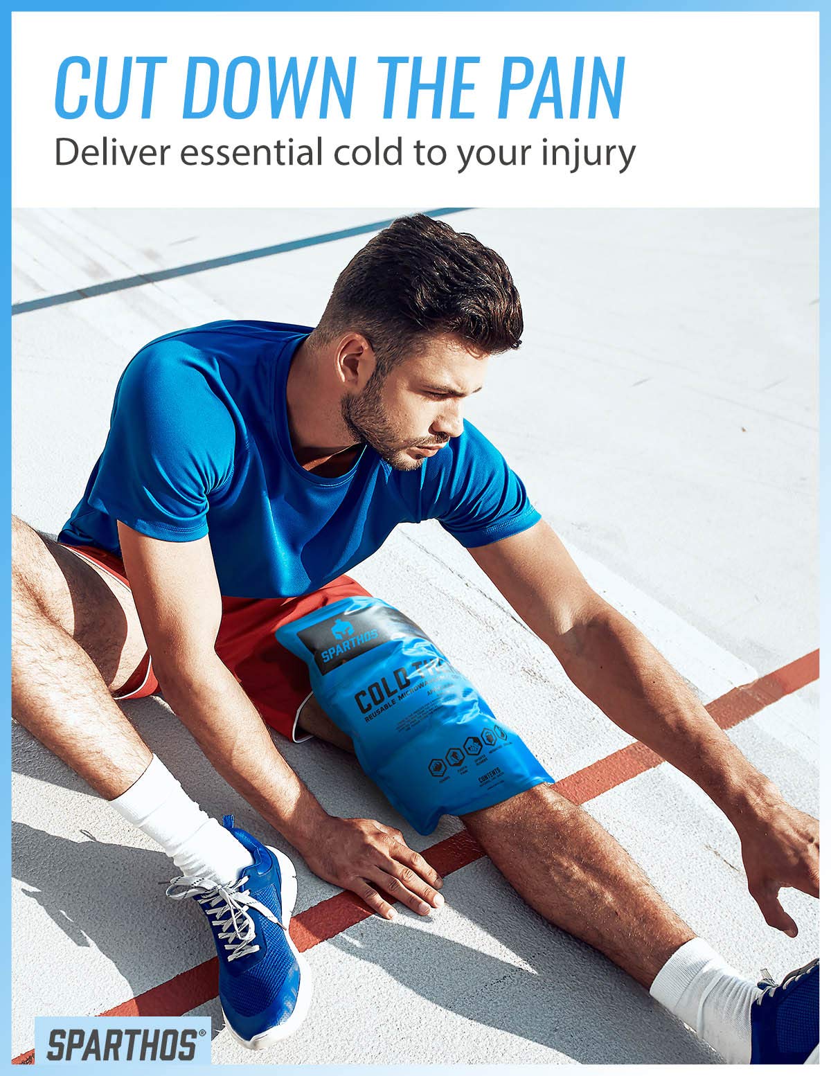 Sparthos application genou avec gel frais pour récupération après blessure