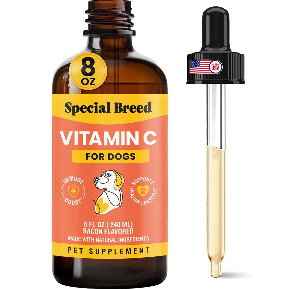 Special Breed Vitamine C pour chiens, flacon 8oz, soutien immunitaire potentiel.