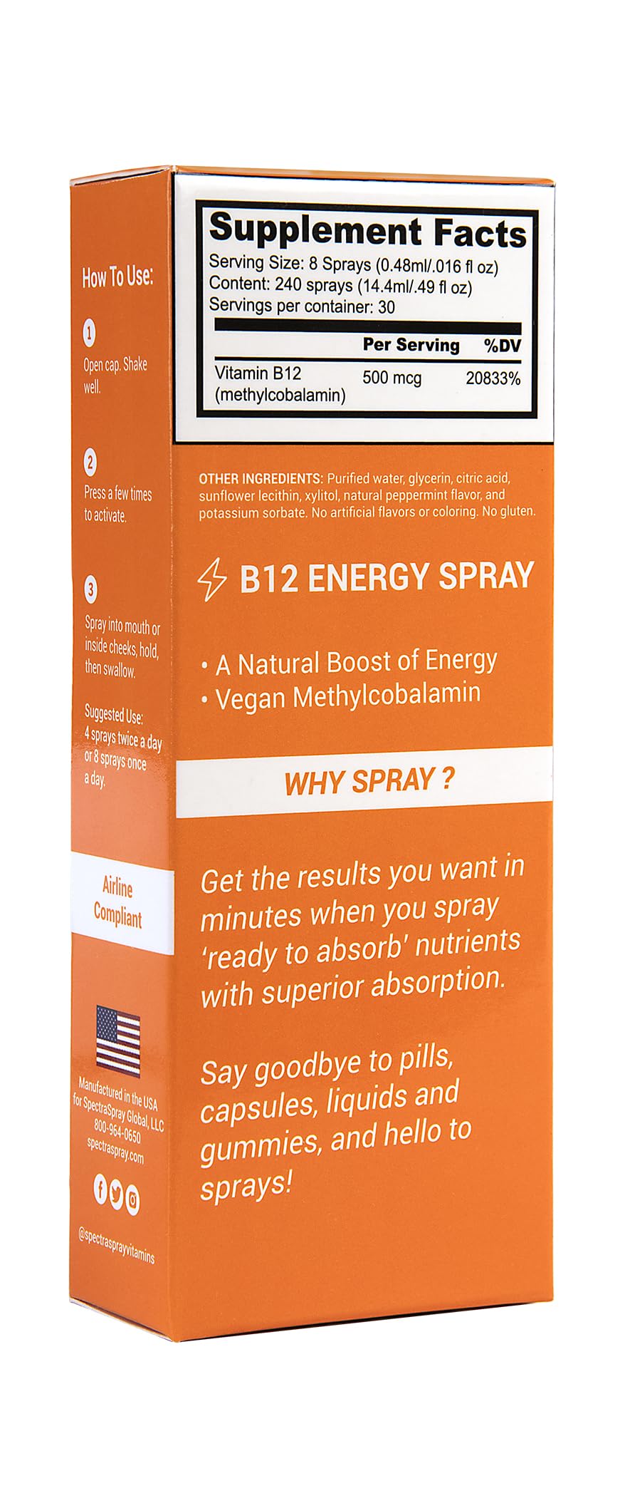 Spectraspray B12: formulation vegan sans ingrédients d'origine animale.