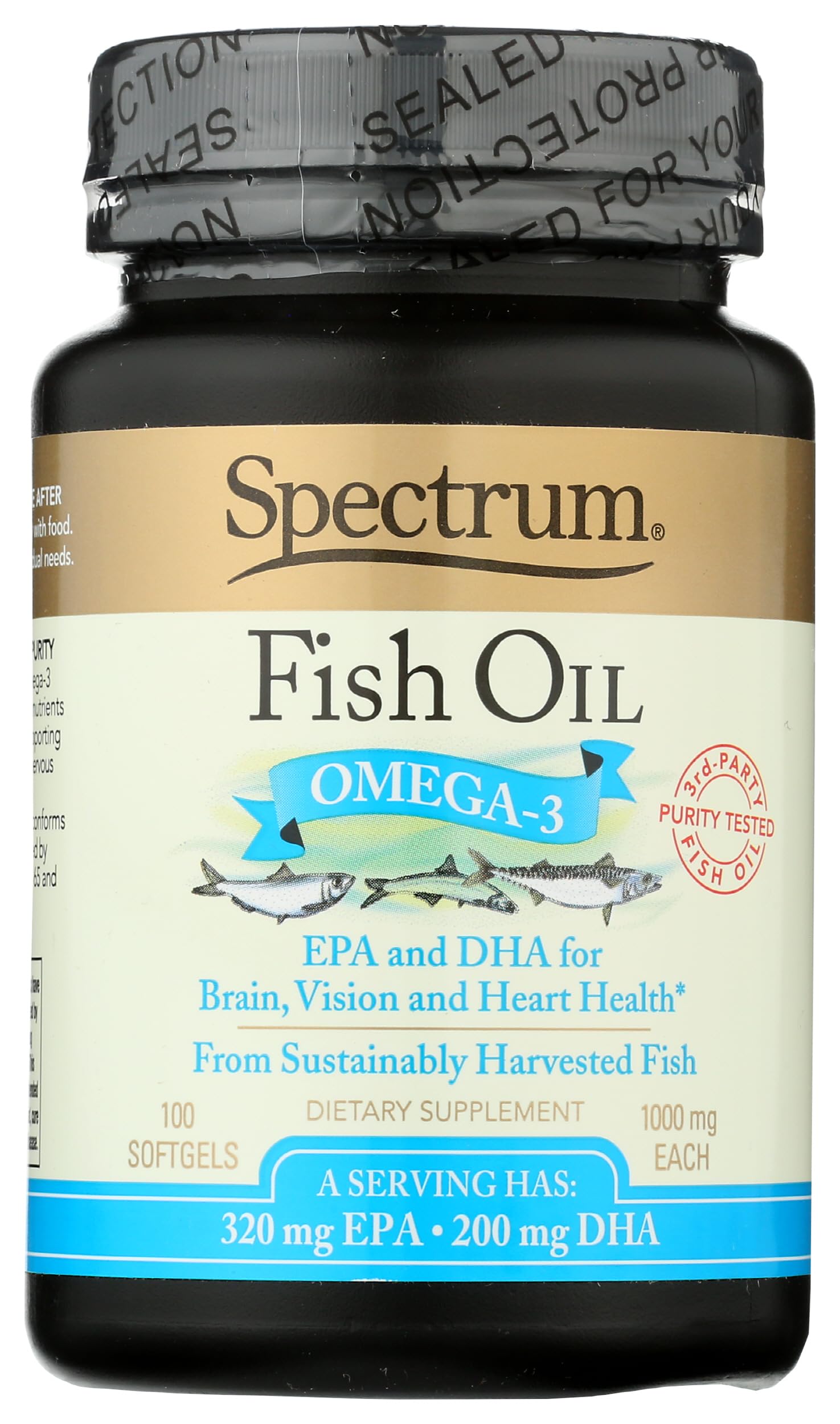 Spectrum Essentials huile poisson bouteille: soutien potentiel cerveau et coeur grâce aux oméga-3.