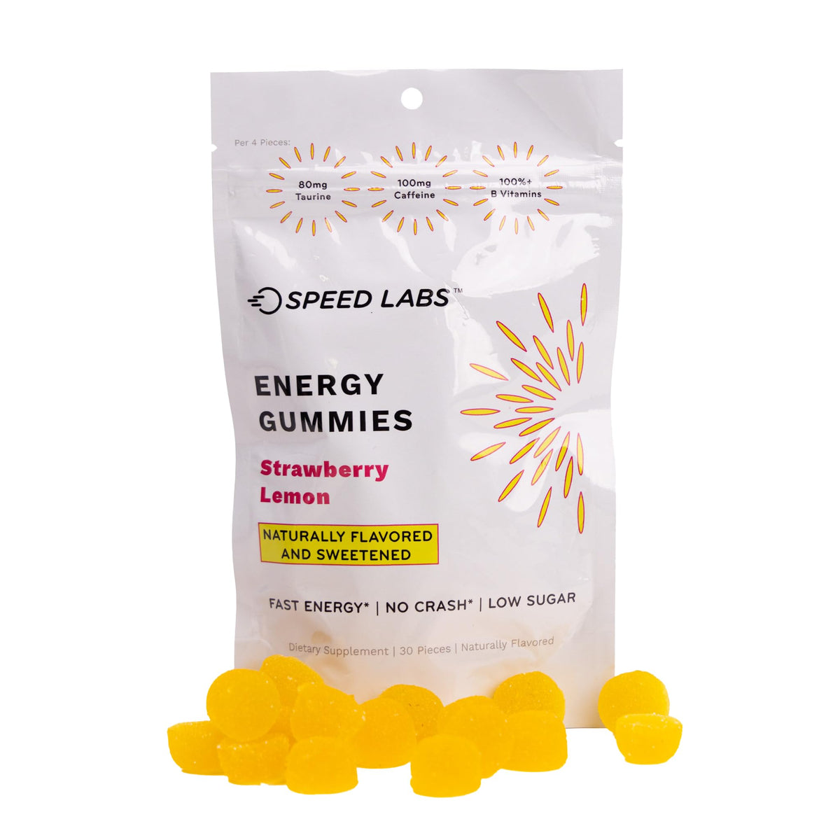 Gommes énergie Speed Labs fraise citron dans une bouteille prête à l’emploi.