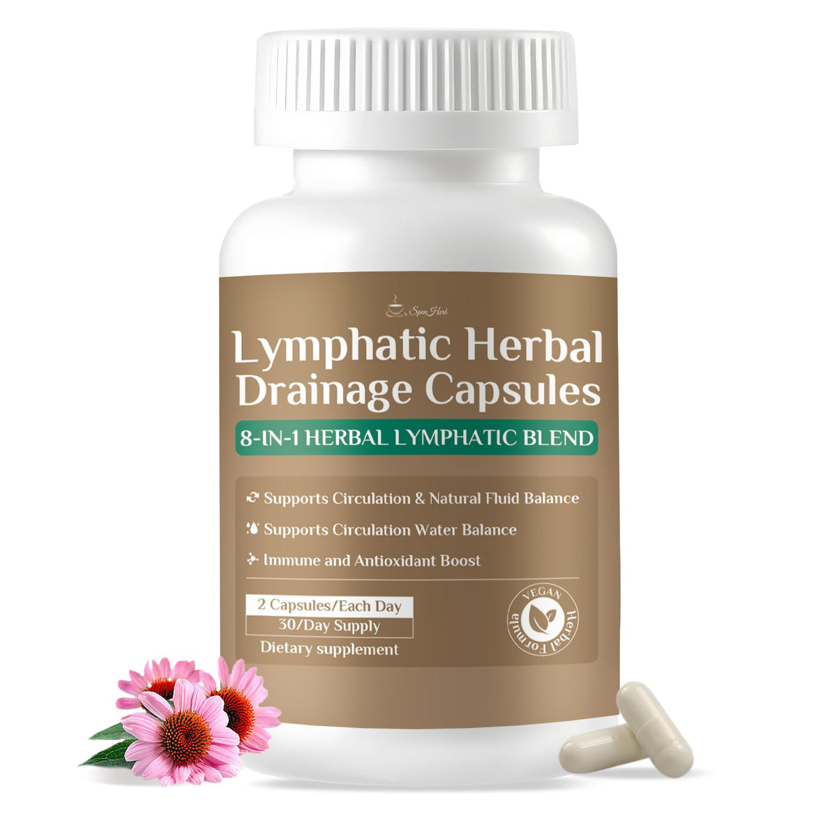 SpenHerb drainage lymphatique – bouteille montrant le soutien à la circulation et l'équilibre hydrique