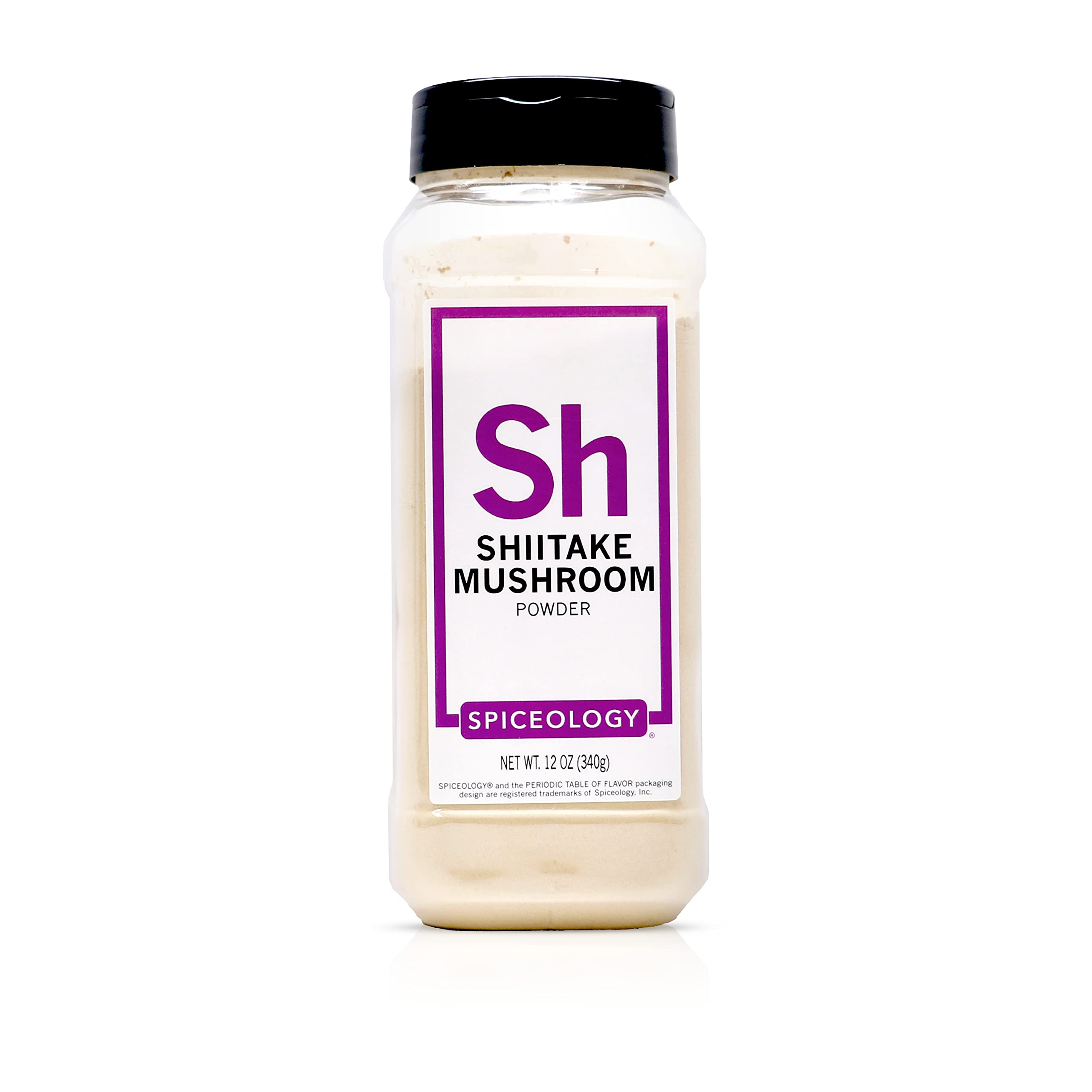 Spiceology Poudre Shiitake emballage 12oz, idéale pour rehausser plats et bouillons.