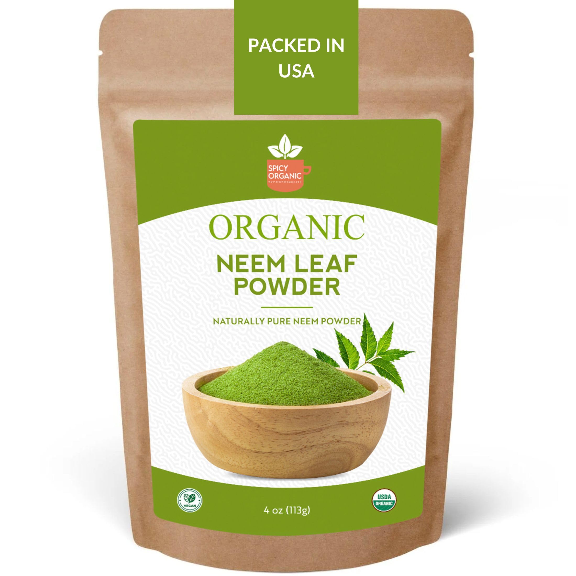 SPICY ORGANIC Neem Poudre dans sa boîte, idéale pour soins capillaires.