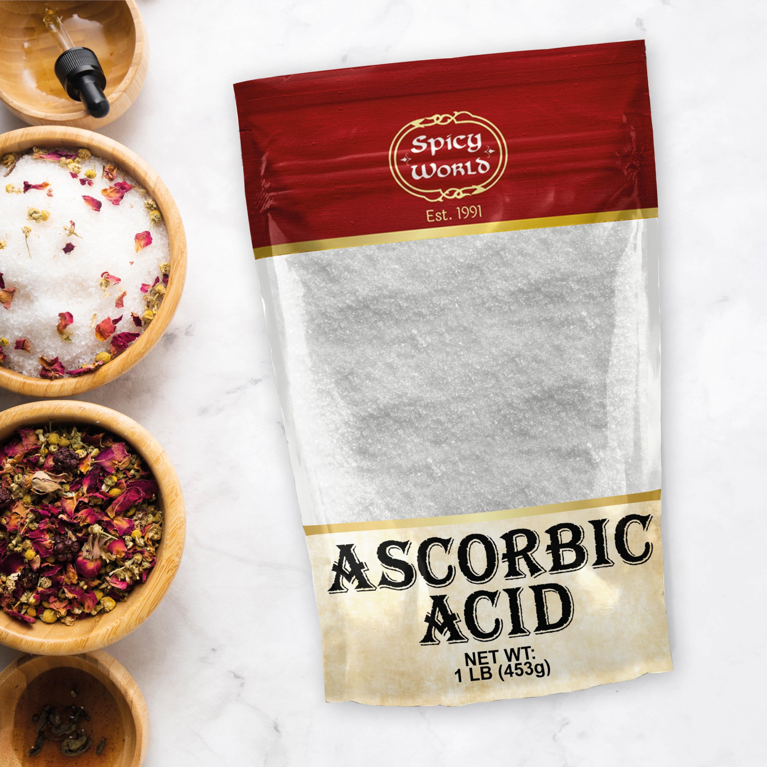 Grade USP Spicy World, poudre d'acide ascorbique sans additifs.