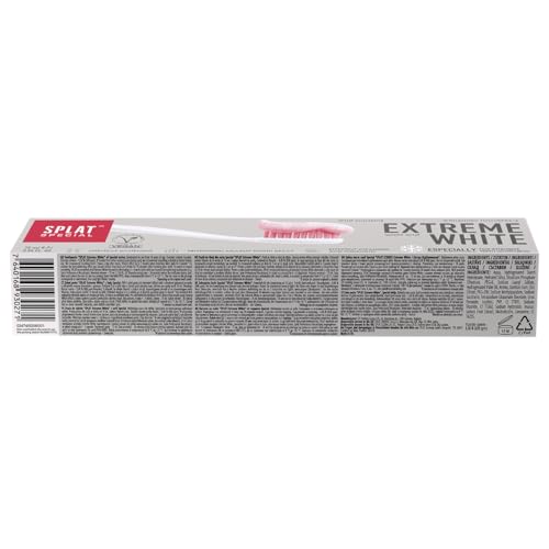 Splat Extreme White dentifrice tube, format pratique pour une utilisation quotidienne.
