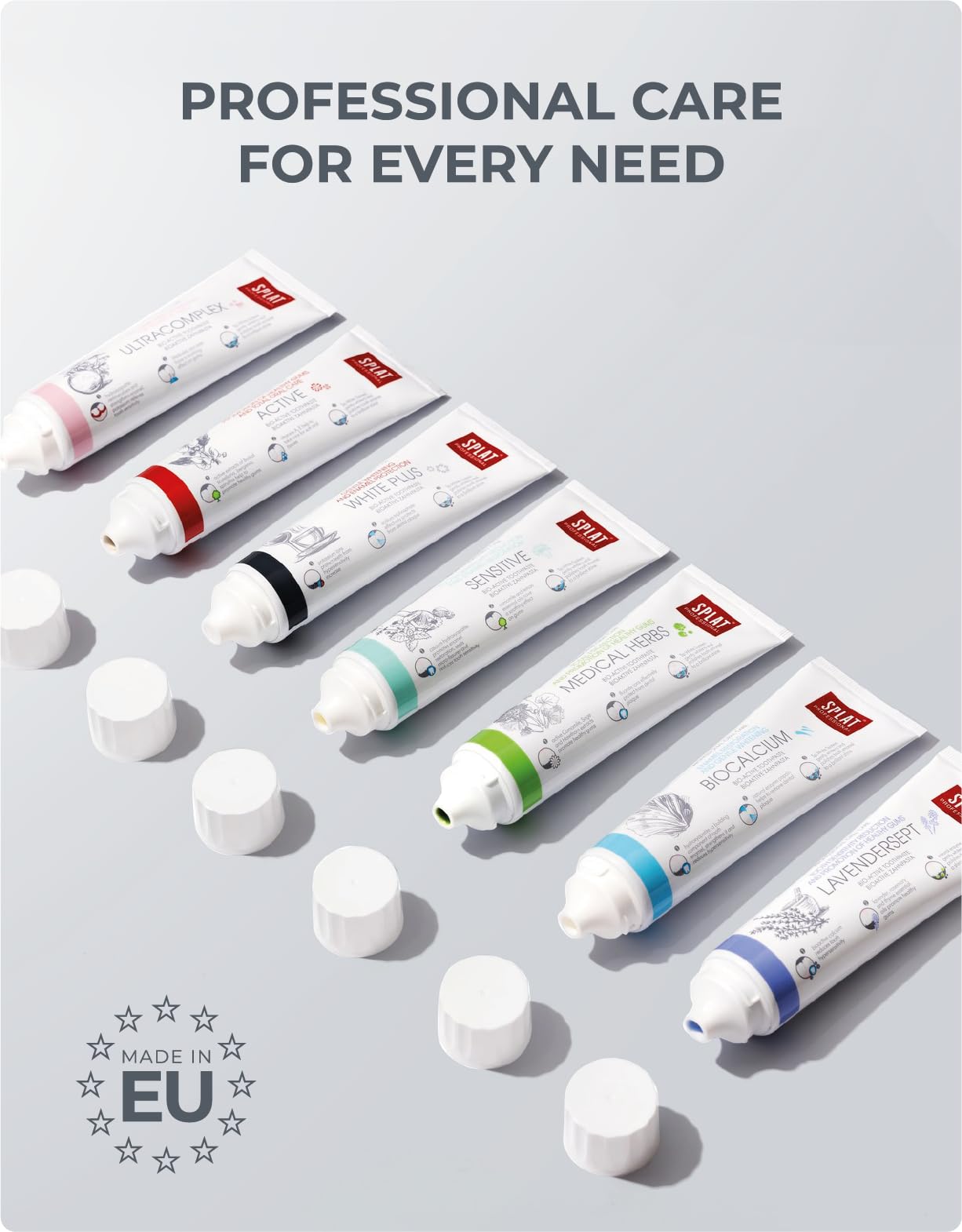 Dentifrice SPLAT Série Professionnelle, emballage écologique et design moderne.
