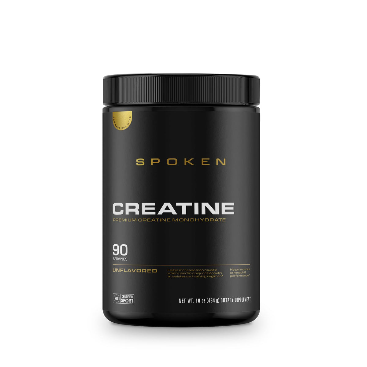 Spoken Créatine Monohydrate en bouteille pour la force et la performance.