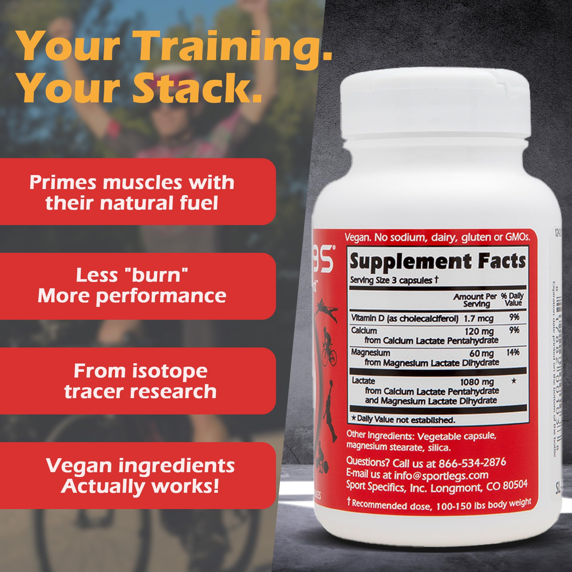 SportLegs vegan lactate calcium magnesium, formulation propre et respectueuse.