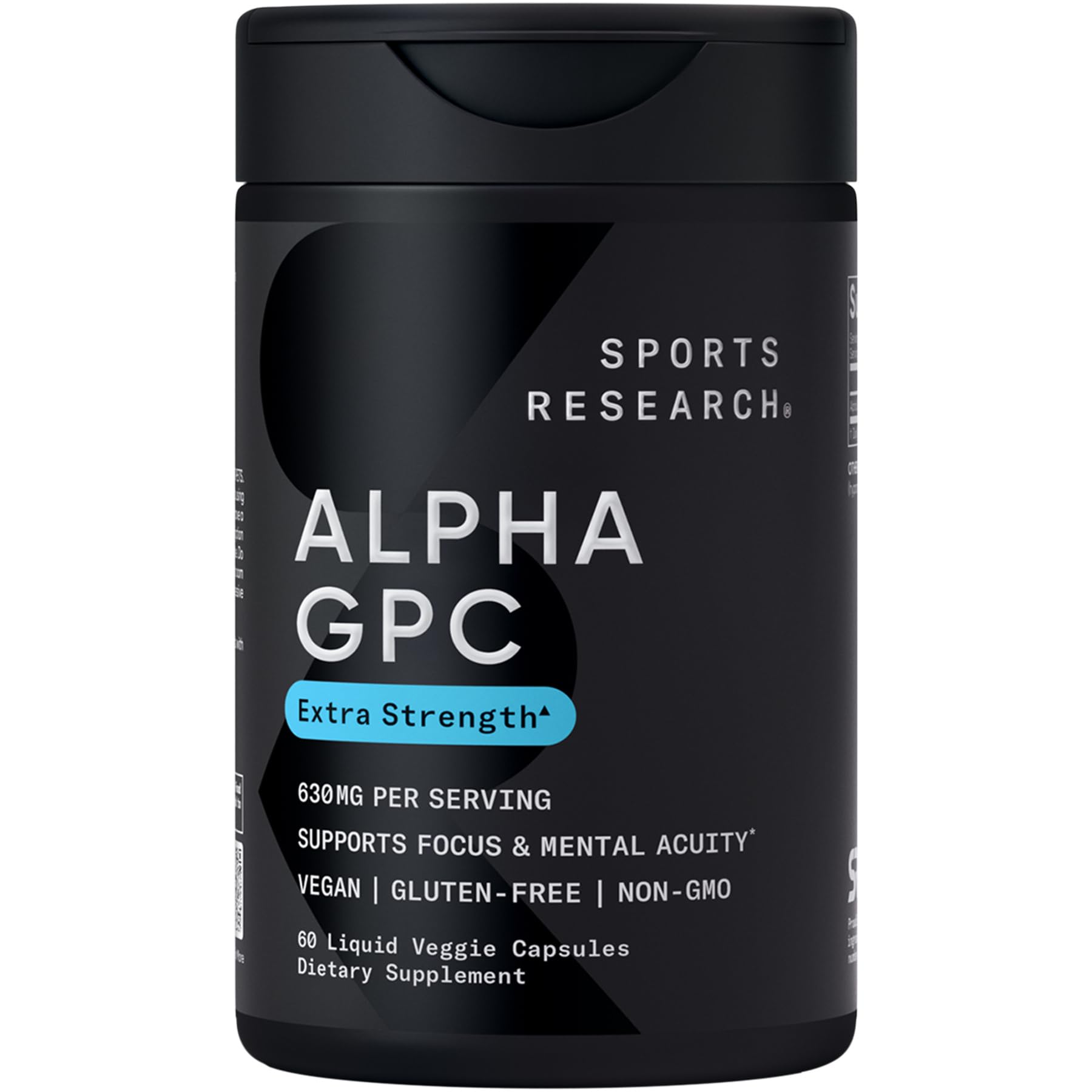 Sports Research Alpha GPC 630mg - Bouteille montrée pour une concentration potentielle et constante