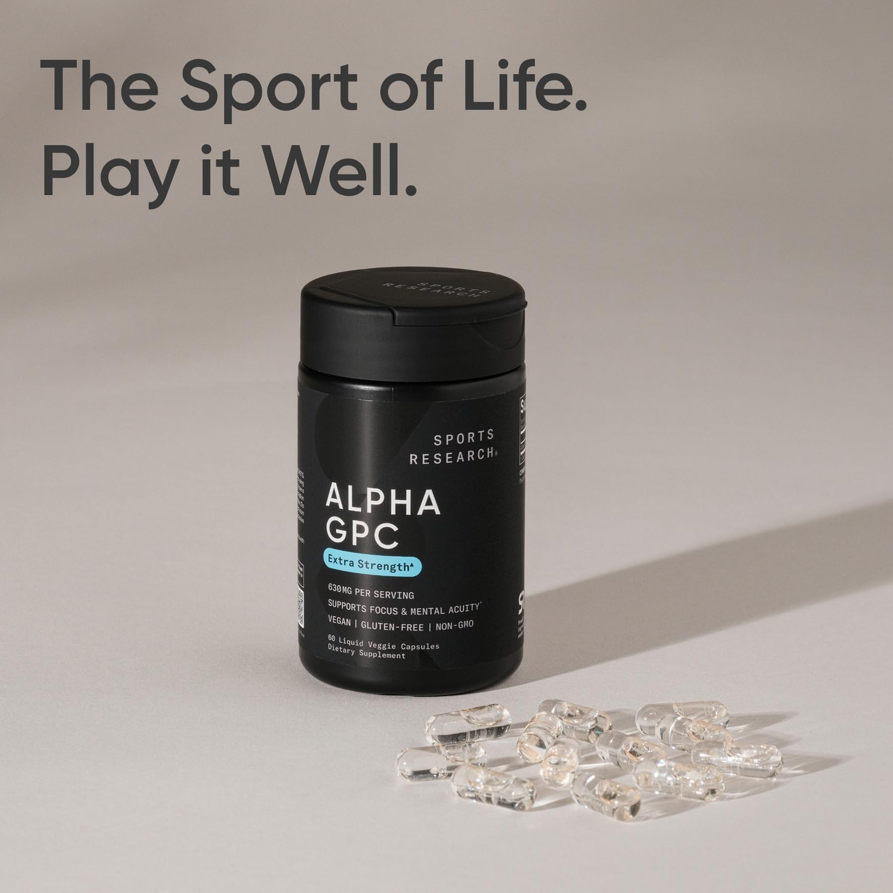 Sports Research Alpha GPC 630mg - Capsules liquides végétales sans gluten et sans soja
