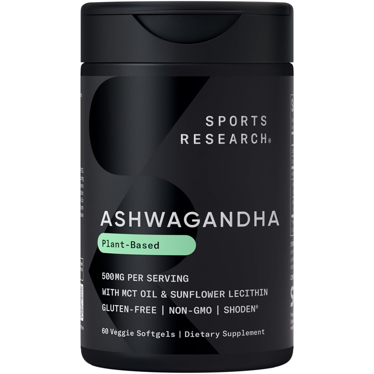 Sports Research Ashwagandha Softgels dans la bouteille, favorisant relaxation et calme.