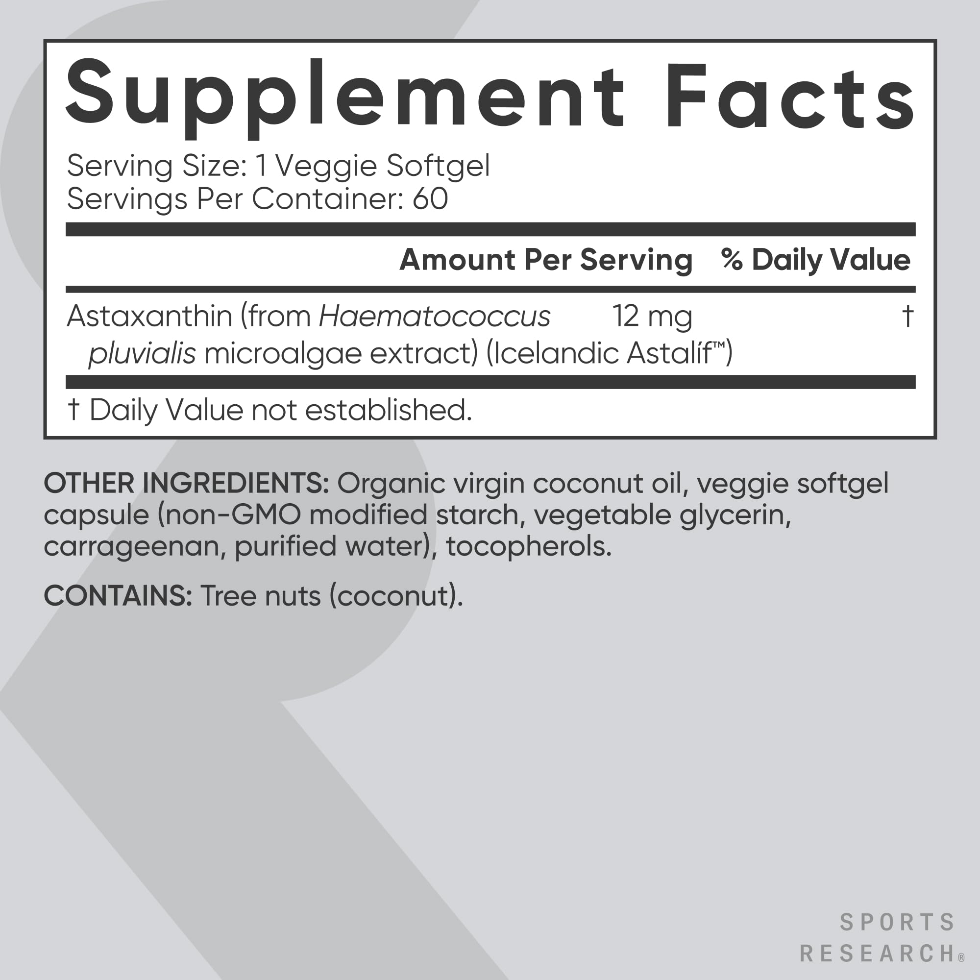 Sports Research gélules astaxanthine vegan: source d’algues pure et durable.