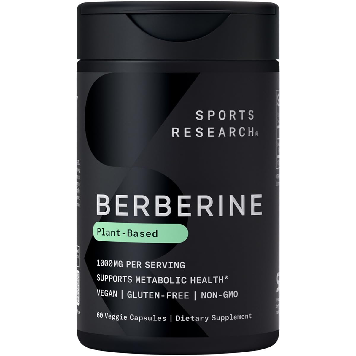 Sports Research Berberine - flacon et gelules vegetales, potentiel soutien metabolique.
