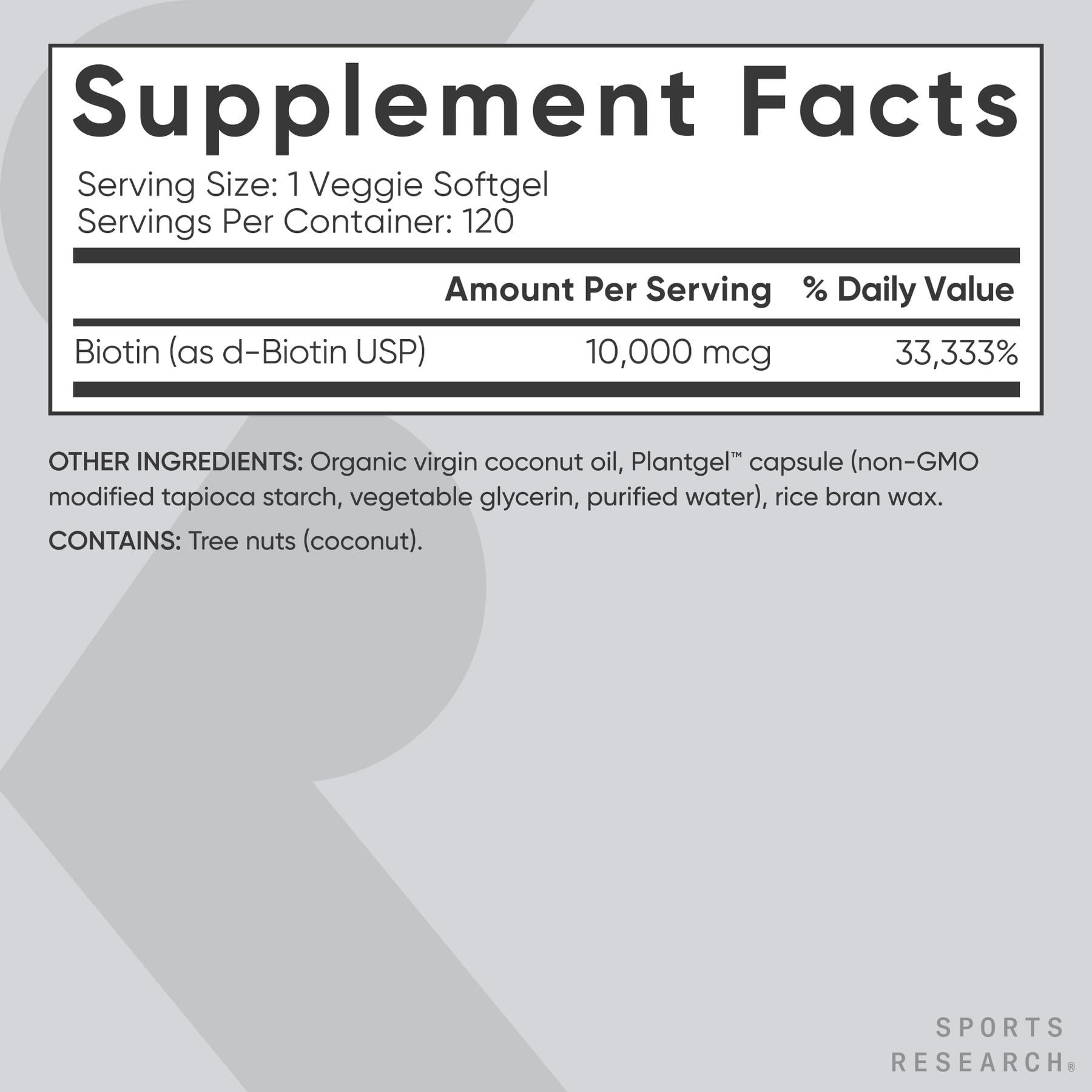 Sports Research Biotin 10 000 mcg - logo vegan sur l'emballage.