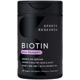Sports Research Biotin 5000mcg — bouteille visible, soutien potentiel à l'énergie quotidienne.