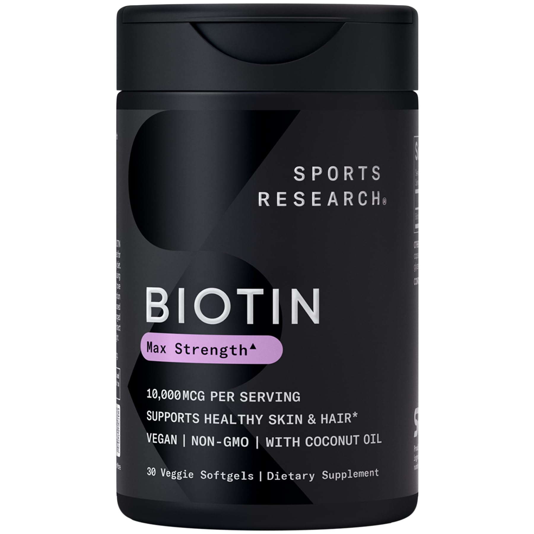 Biotine Sports Research en bouteille avec étiquette lisible, pratique pour usage quotidien.