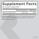 Sports Research Biotine emballage et dosage : informations claires sur le flacon.