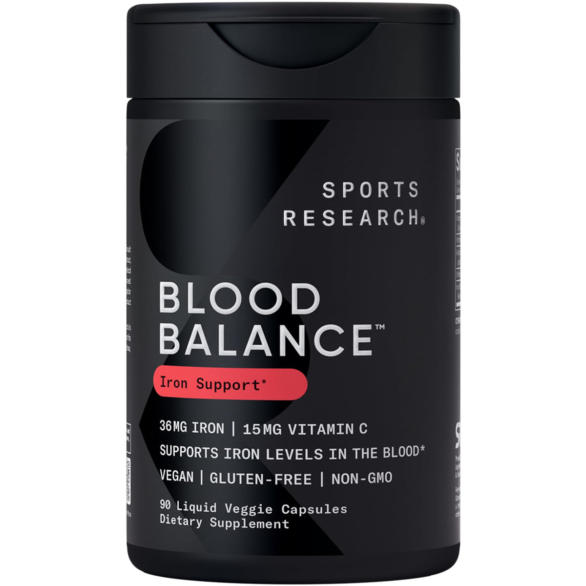 Sports Research Blood Balance – bouteille de capsules indiquant fer et vitamine C pour l absorption