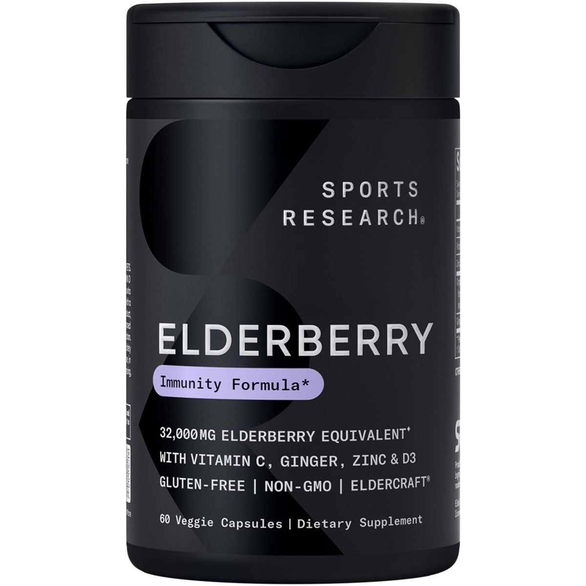 Sports Research bouteille de soutien immunitaire au sureau, potentiellement utile au quotidien.