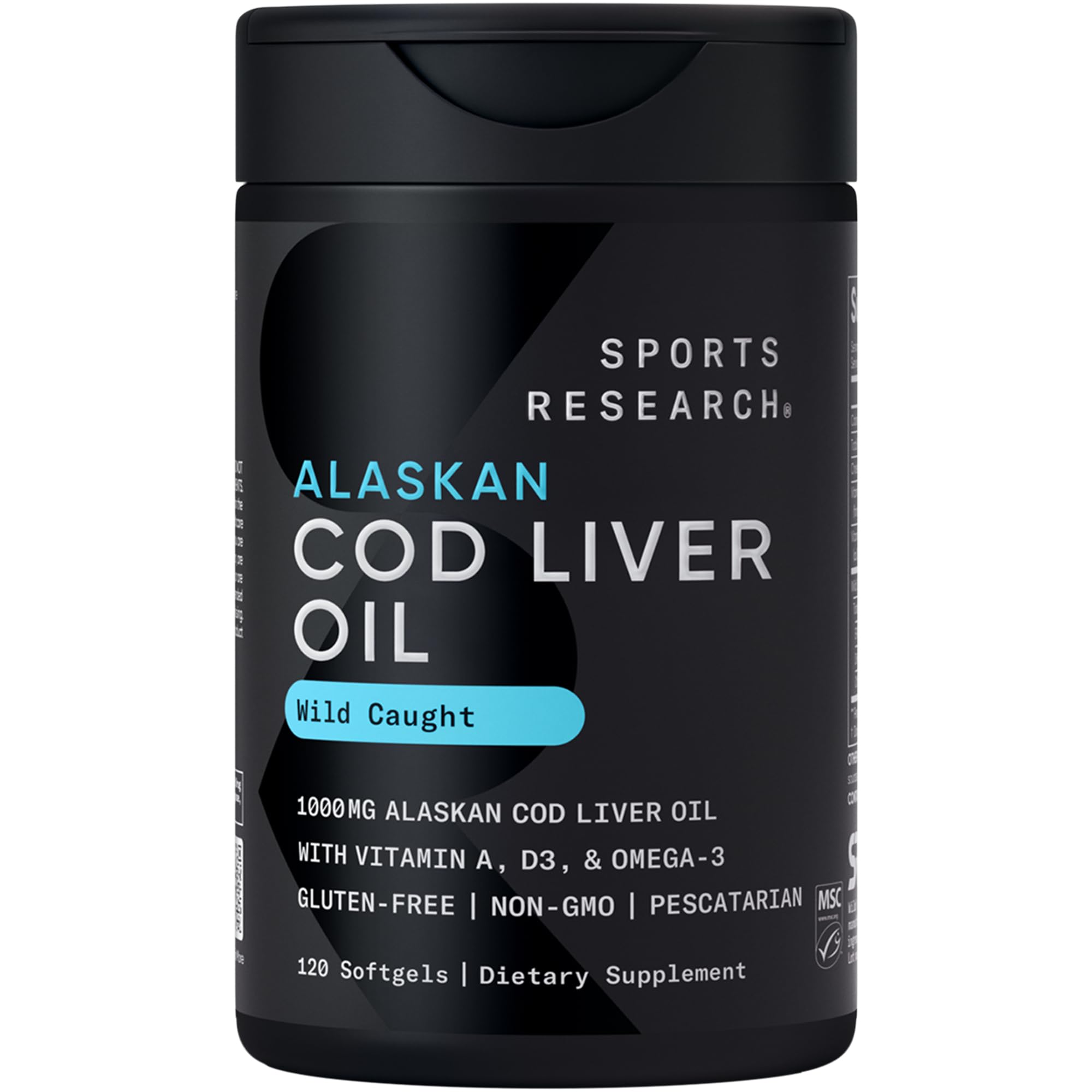 Sports Research Omega-3 Foie de Morue - bouteille, soutien potentiel des yeux et du système immunitaire